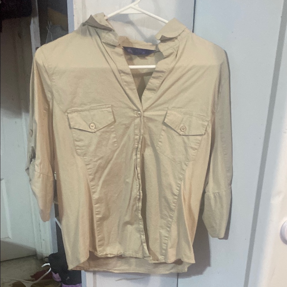 Beige Button-Up Blouse